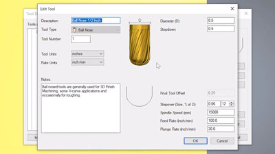 view of the tool database in carveco